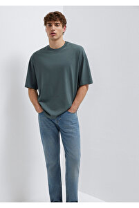 Mavi Bisiklet Yaka Yeşil Basic Tişört Oversize / Geniş Kesim