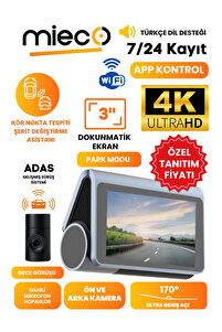 Mieco X8 Wifi /4K UHD/ 170° Ultra Geniş Açı/ ADAS/ Ön + Arka Araç