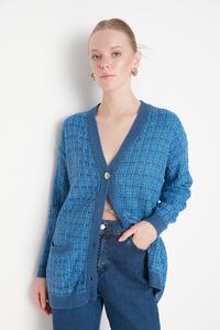 Trendyol Collection Indigo Wide Fit Tweed Look Glittery Knitted