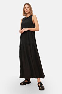 Trendyolmilla Siyah Shift/Düz Kesim Maxi Kolsuz Dokuma Elbise