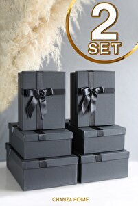CHANZA HOME 2'li Siyah Set Kaliteli Kurdeleli Hediye Kutusu Damat