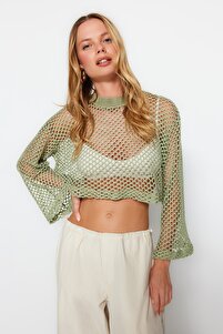 mizxx1221様 Trendyolmilla Mint İnce Crop Ajurlu/Delikli Triko Kazak