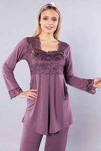 Kadın Mürdüm Dantelli Lohusa Pijama Takım ürün fotoğrafı