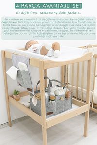 Bebek 4 Parça Set Bebek Alt Değiştirme Masası Ve Pedi, Bağlamalı Ve Sepet Keçe Organizer ürün fotoğrafı