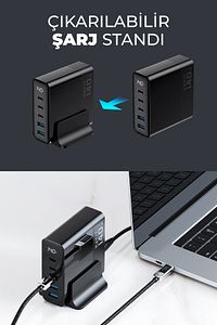 140W Gan Teknoloji 5-Portlu PD 3.1 Göstergeli Hızlı Şarj Cihazı (Macbook, Iphone Uyumlu) ürün fotoğrafı