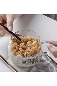 2 Li Good Morning Günaydın 400 ml Borosilikat Cam Kupa ürün fotoğrafı