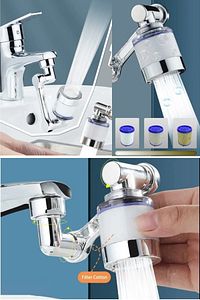 Filtreli 1080° Dönebilen Hareketli Tasarruflu Musluk Ucu Başlığı Batarya Çeşme Arıtma Musluk Başlığı ürün fotoğrafı