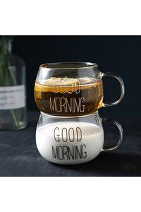 2 Li Good Morning Günaydın 400 ml Borosilikat Cam Kupa ürün fotoğrafı
