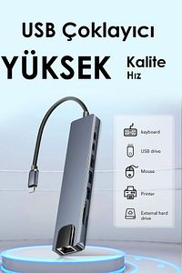 USB Çoklayıcı 8in1 Hub Type-C 4K Hdmı SD TF Kart Okuyucu Usb 3.0 Okuyucu Adaptör ürün fotoğrafı