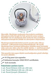 Ortopedik Bel Destekli Bebek Puset Minderi, Örtü Ve Çarşaf 3'lü Set, Gökkuşağı Serisi, Gri ürün fotoğrafı
