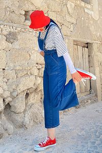 Kopya - Bahçıvan Askılı Kot Tulum Koyu Mavi ürün fotoğrafı