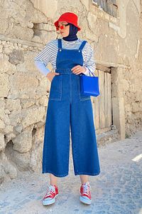Kopya - Bahçıvan Askılı Kot Tulum Koyu Mavi ürün fotoğrafı