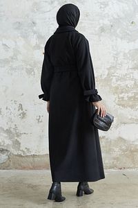 Blair Yakalı Kuşaklı Kaşe Kaban - Siyah ürün fotoğrafı