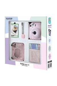 Instax mini 12 Pembe Fotoğraf Makinesi 10'lu Film Simli Pleksi Kılıf Mandal ve Kıskaçlı Resim Standı ürün fotoğrafı