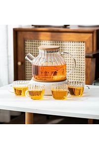 Bambu Zarafeti, Dilimli Model 1000 ml Süzgeçli Cam Demlik Bitki Çayları ,Borosilikat , Sürahi ürün fotoğrafı
