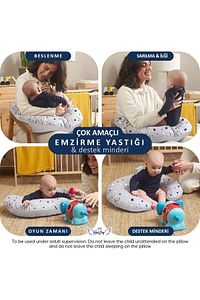 Emzirme Yastığı Ve Destek Minderi, Çift Taraflı %100 Pamuk Kumaş Gri Yıldız Desenli ürün fotoğrafı