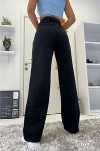 Yüksek Bel Siyah Kot Pantolon Siyah Salaş Jeans Likralı Esnek Palazzo ürün fotoğrafı