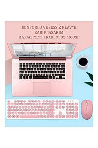 Kablosuz Klavye Mouse Seti Türkçe Q Klavye Sessiz Set Pembe ürün fotoğrafı