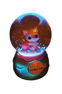 Sevimli Minnoş Kedi Lucky Cat Kar Küresi Orta Boy Hediye Işıklı Müzikli Kar Küresi ürün fotoğrafı