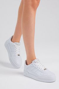 Unisex Beyaz Beyaz Yanı Çizgili Bağcıklı Rahat Kalıp Sneaker ürün fotoğrafı