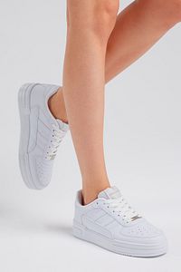 Unisex Beyaz Beyaz Yanı Çizgili Bağcıklı Rahat Kalıp Sneaker ürün fotoğrafı