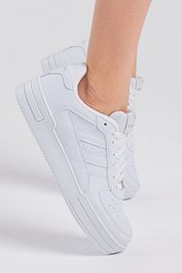 Unisex Beyaz Beyaz Yanı Çizgili Bağcıklı Rahat Kalıp Sneaker ürün fotoğrafı