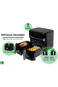Wiami Air Fryer 9 Litre Siyah Çift Sepetli Akıllı Fritöz ürün fotoğrafı