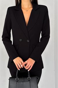 Siyah Kruvaze Blazer Ceket Havuç Pantolon Takım Elbise ürün fotoğrafı