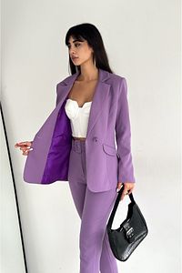 Lila Kruvaze Blazer Ceket Havuç Pantolon Takım Elbise ürün fotoğrafı