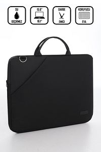 Siyah Su Geçirmez Fermuar Detaylı 15,6 inch Darbeye Karşı Korumalı Kılıf Notebook Laptop Çantası ürün fotoğrafı