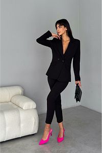 Siyah Kruvaze Blazer Ceket Havuç Pantolon Takım Elbise ürün fotoğrafı