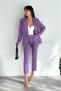 Lila Kruvaze Blazer Ceket Havuç Pantolon Takım Elbise ürün fotoğrafı