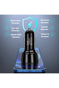 QC3.0 5 Port Çıkışlı Çoklu Usb Araç İçi Çakmaklık Hızlı Şarj Başlığı SİYAH ürün fotoğrafı