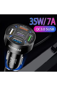 QC3.0 5 Port Çıkışlı Çoklu Usb Araç İçi Çakmaklık Hızlı Şarj Başlığı SİYAH ürün fotoğrafı