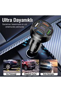 QC3.0 5 Port Çıkışlı Çoklu Usb Araç İçi Çakmaklık Hızlı Şarj Başlığı SİYAH ürün fotoğrafı