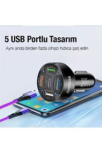 QC3.0 5 Port Çıkışlı Çoklu Usb Araç İçi Çakmaklık Hızlı Şarj Başlığı SİYAH ürün fotoğrafı