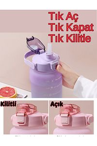 Motivasyonel 2li Su Matarası Su Şişesi Suluk 2lt+900ml Yavrulu Tritan Spor Salonu Su Şişesi Suluk ürün fotoğrafı