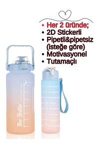 Motivasyonel 2li Su Matarası Su Şişesi Suluk 2lt+900ml Yavrulu Tritan Spor Salonu Su Şişesi Suluk ürün fotoğrafı