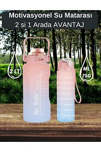 Motivasyonel 2li Pipetli Stickerlı Su Matarası Suluk 2lt 750ml Yavrulu Tritan Spor Salonu Su Şişesi ürün fotoğrafı
