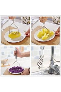 Pratik 24 Cm Lüks Paslanmaz Metal Patates Ezici | Patates Ezici Püre Yapıcı ZikZak ürün fotoğrafı