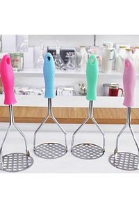 Renkli Plastik Saplı Paslanmaz Metal Patates Ezici Püre Yapıcı ürün fotoğrafı