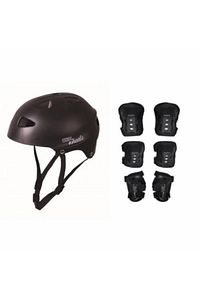 Unisex Çocuk Siyah Paten Dizlik Dirseklik Kask Full Koruyucu Set ürün fotoğrafı