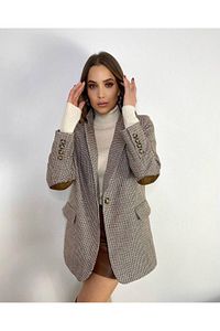 Kahverengi Astarlı Dirsek Detaylı Tek Düğme Kruvaze Blazer Ceket ürün fotoğrafı