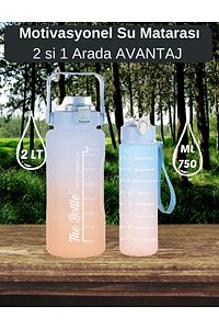 Motivasyonel 2li Su Matarası Su Şişesi Suluk 2lt+900ml Yavrulu Tritan Spor Salonu Su Şişesi Suluk ürün fotoğrafı