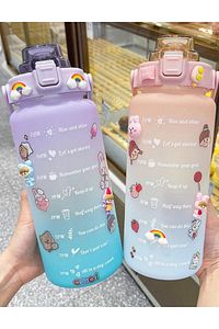 Motivasyonel 2li Pipetli Stickerlı Su Matarası Suluk 2lt 750ml Yavrulu Tritan Spor Salonu Su Şişesi ürün fotoğrafı