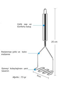 Pratik 24 Cm Lüks Paslanmaz Metal Patates Ezici | Patates Ezici Püre Yapıcı ZikZak ürün fotoğrafı