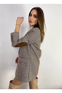 Kahverengi Astarlı Dirsek Detaylı Tek Düğme Kruvaze Blazer Ceket ürün fotoğrafı