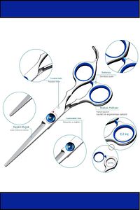 2 li Set Titanium Blue Profesyonel Kuaför Berber 6.5 inç 17 cm Saç Kesim Düz ve Ara Makas Seti ürün fotoğrafı