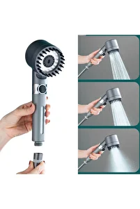 3 Fonksiyonlu Start Stop Tuşlu Filtreli Basınçlı Masaj Etkili Duş Başlığı Krom Hortum Ve Mafsal Set ürün fotoğrafı