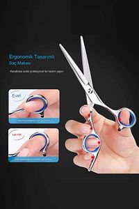 2 li Set Titanium Blue Profesyonel Kuaför Berber 6.5 inç 17 cm Saç Kesim Düz ve Ara Makas Seti ürün fotoğrafı